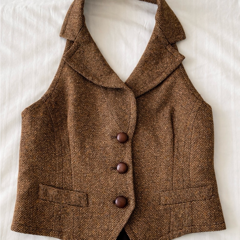 Trina Turk Brown Tweed Halter Vest